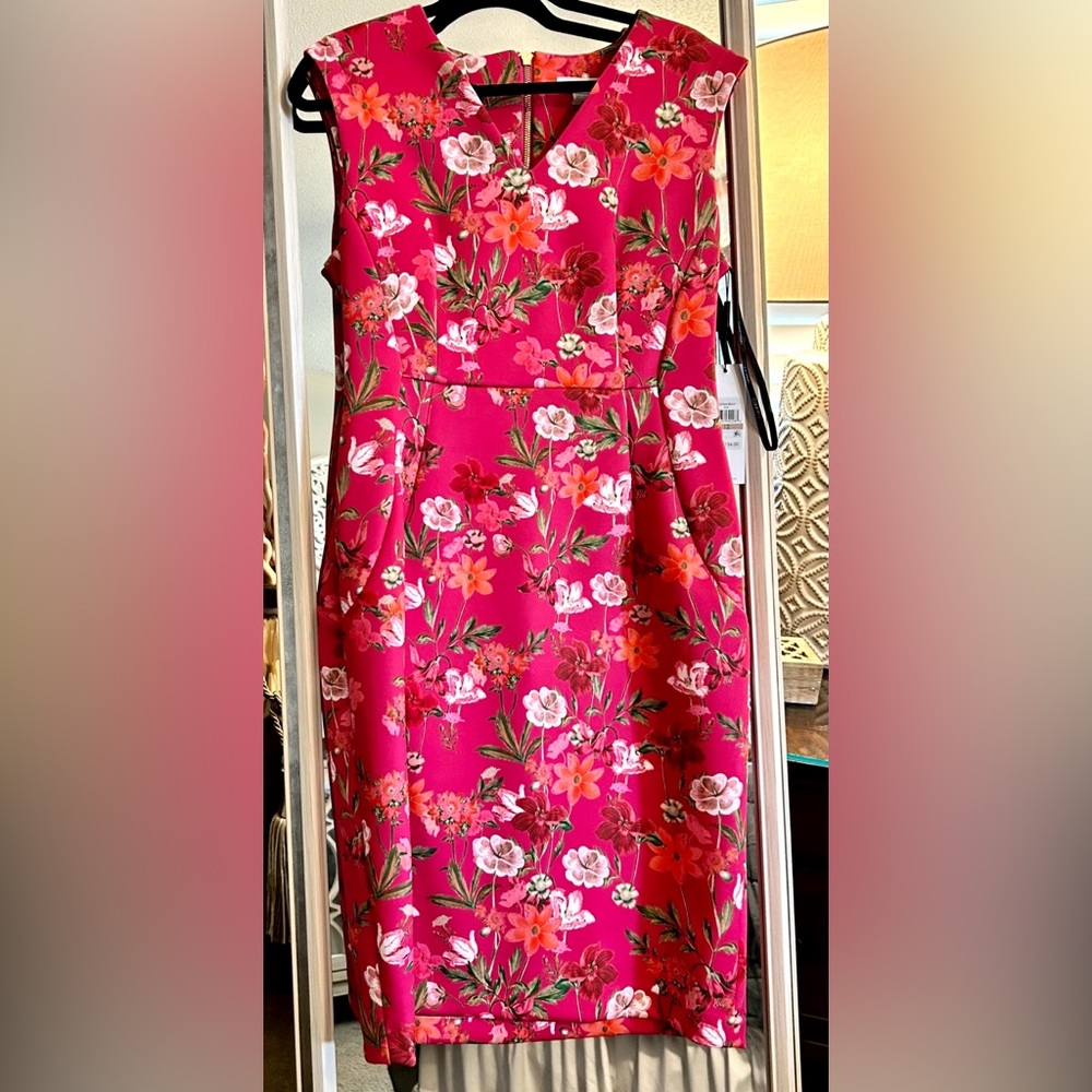 NWT Calvin Klein hot pink floral scuba body-con dress Sz 12